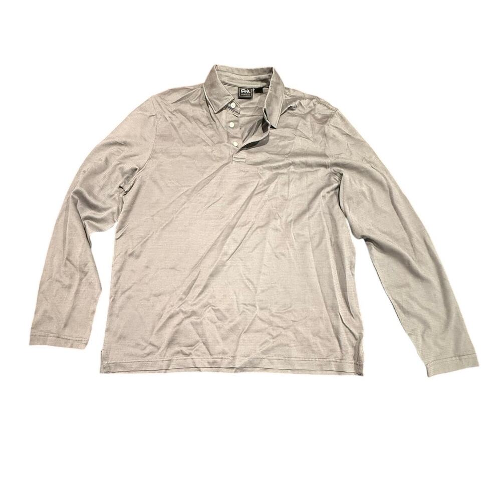 JoS. A. Bank Traveler Men's Gray Long Sleeve Polo Cotton Casual Shirt Size XL
